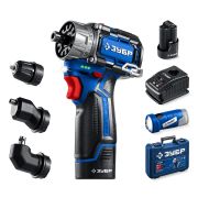 ЗУБР КОМБИ #4, набор: модульная дрель-шуруповерт + LED фонарь, BRUSHLESS, 12 В, 45 Н·м, 2 АКБ тип Т7 (2 А·ч), кейс, Профессионал (DB-125-22F)