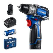ЗУБР КОМПАКТ #4, набор: дрель-шуруповерт + LED фонарь, BRUSHLESS, 12 В, 45 Н·м, 2 АКБ тип Т7 (2 А·ч), кейс, Профессионал (DB-121-22F)